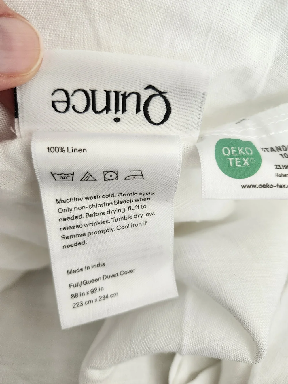 Quince European Linen Duvet Cover Set White Full Queen + 2 Shams